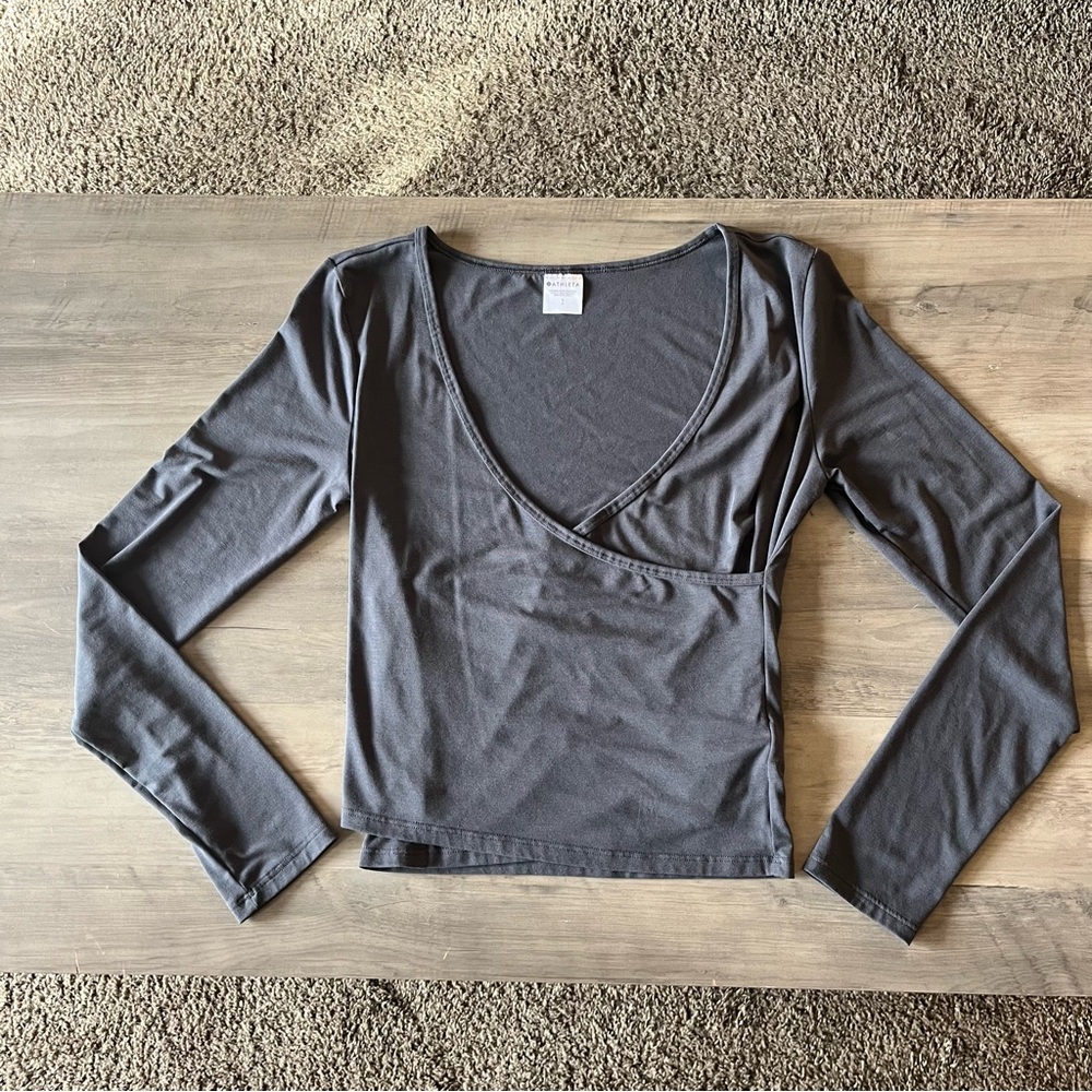 Athleta With Ease Wrap Top Black Sand Small
